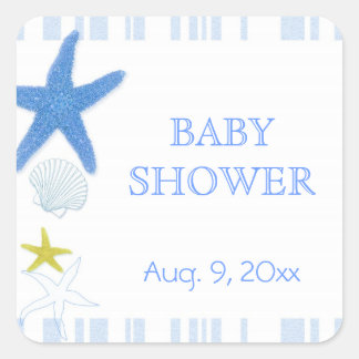 Sticker Carré Starfish bleu + Stripes Baby shower de plage
