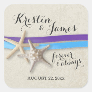 Sticker Carré Starfish et Ribbon Purple et Blue Beach