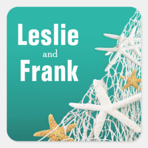 Sticker Carré Starfish Netting Plage Mariage Faveur   aqua