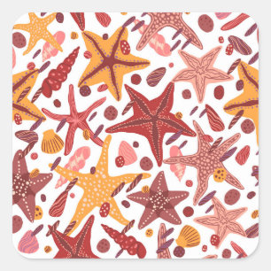 Sticker Carré Starfish Shells : Motif scandinave