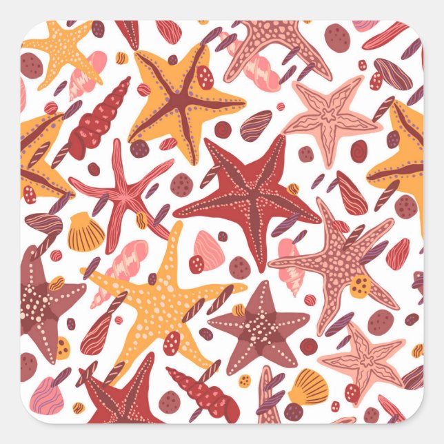 Sticker Carré Starfish Shells : Motif scandinave (Devant)