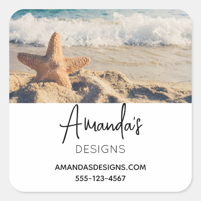 Sticker Carré Starfish sur une plage de sable Photo Business (Devant)