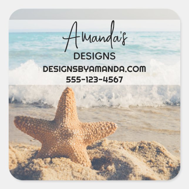Sticker Carré Starfish sur une plage de sable Photo Business (Devant)