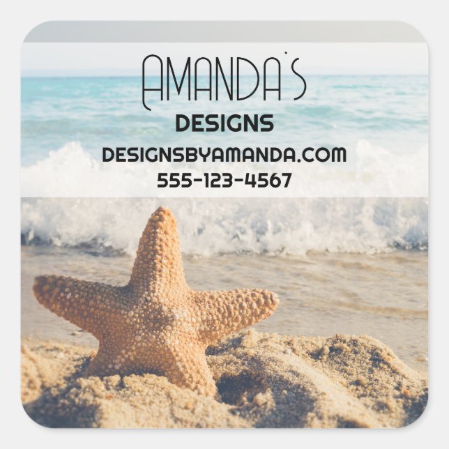 Sticker Carré Starfish sur une plage de sable Photo Business (Devant)