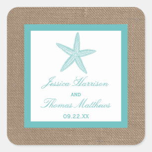 Sticker Carré Starfish Turquoise Burlap Beach Wedding Collection