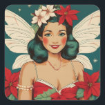 Sticker Carré Starlet Retro les années 50 Tropical Christmas Pin<br><div class="desc">Une collection de beautés de Noël tropicales</div>