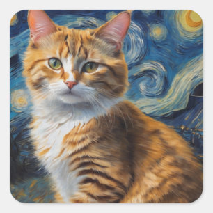 Sticker Carré Starry Night Cat