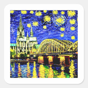 Sticker Carré Starry Night Cologne Allemagne Cathédrale