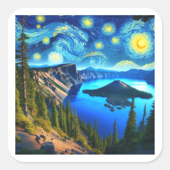 Sticker Carré Starry Night Crater Lake National Park (Devant)