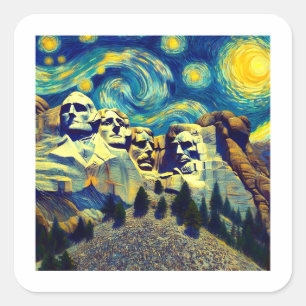 Sticker Carré Starry Night Mt. Rushmore Dakota du Sud