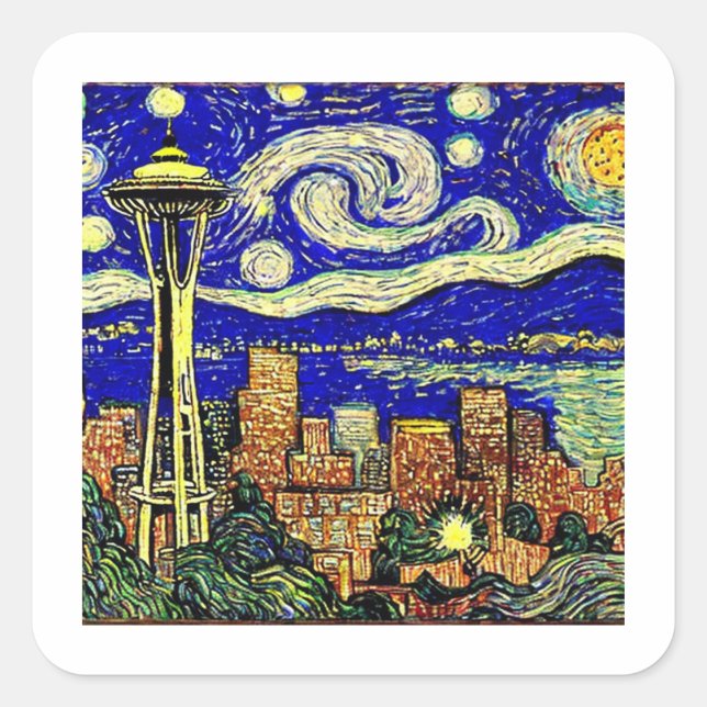 Sticker Carré Starry Night Seattle Washington (Devant)