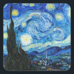 Sticker Carré Starry Night Vincent Van Gogh paysage art<br><div class="desc">Le Starry Night (1889), un tableau impressionniste de Vincent Van Gogh, est présenté sur cet autocollant de papier à lettres Van Gogh. L'une des peintures à l'huile les plus célèbres de l'artiste post-impressionniste néerlandais Vincent van Gogh est intitulée "La nuit étoilée". Vincent van Gogh, peintre postimpressionniste hollandais, a créé "La...</div>