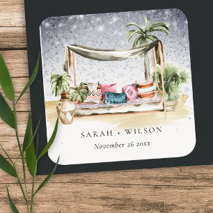 Sticker Carré Starry Nuit Tropical Palm Beach Cabana Mariage