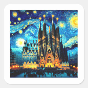 Sticker Carré Starry Sagrada Familia Barcelona