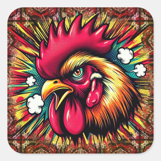 Sticker Carré "Startled Mad Rooster"  (Devant)
