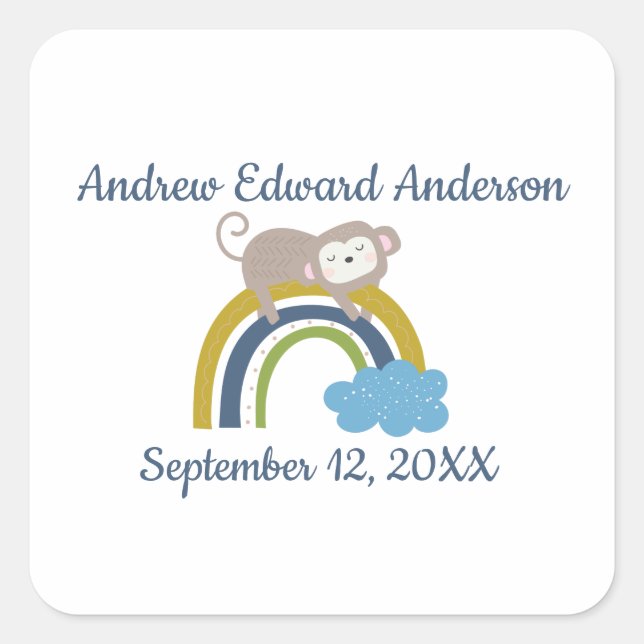 Sticker Carré Statistiques de naissance Rainbow Sleeping Animal  (Devant)