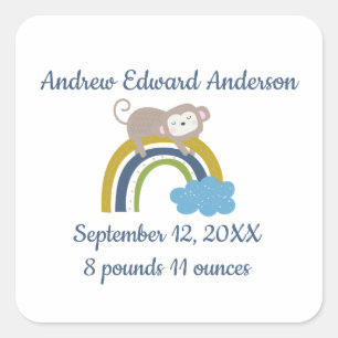 Sticker Carré Statistiques de naissance Rainbow Sleeping Animal 