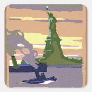 Sticker Carré Statue de la Liberté à New York, Vintage voyage