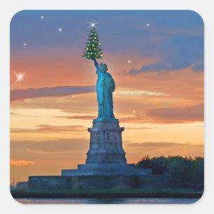Sticker Carré Statue de la Liberté avec arbre de Noël