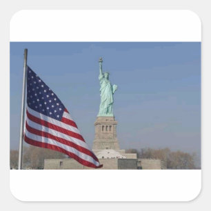 Sticker Carré Statue de la Liberté et drapeau américain Patrioti