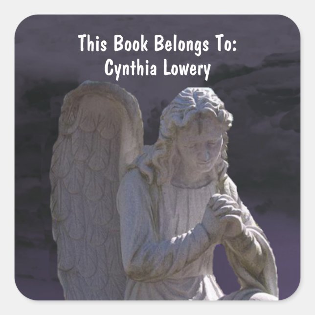 Sticker Carré Statue de Peaceful White Stone Praying Angel Purpl (Devant)