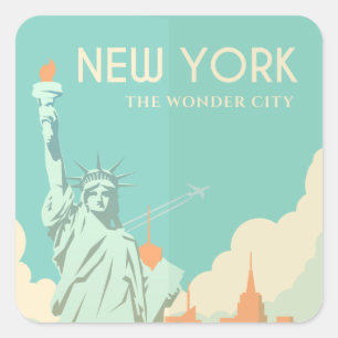 Sticker Carré Statue vintage de Liberty New York City Travel