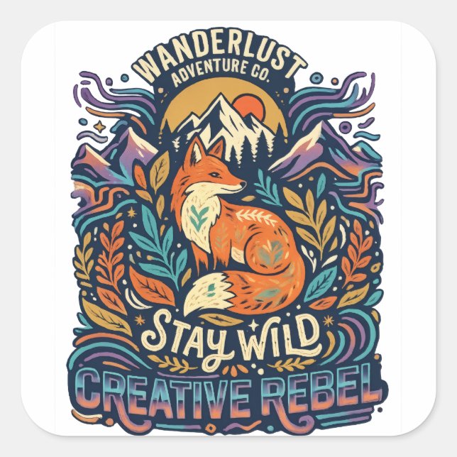 Sticker Carré Stay Wild – Free Spirit for Adventurous Souls (Devant)