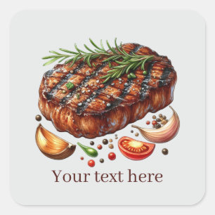 Sticker Carré Steak grillé amusant personnalisable