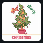 Sticker Carré stealing cat, tree, Pixel Art, Merry Christmas<br><div class="desc">cat stealing from tree. Kat sort du sapin de Noël Pixelart Zuujenart by GH</div>