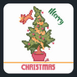 Sticker Carré stealing cat, tree, Pixel Art, Merry Christmas<br><div class="desc">cat stealing from tree. Kat sort du sapin de Noël Pixelart Zuujenart by GH</div>
