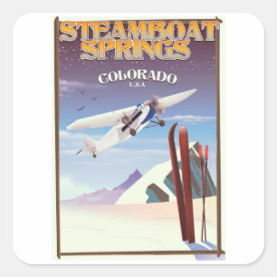 Sticker Carré Steamboat Springs colorado affiche de voyage vinta