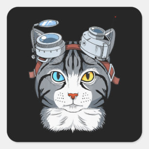 Sticker Carré Steampunk Chat Cadeau Cosplay Cat Cat Anime