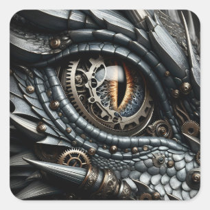 Sticker Carré Steampunk Dragon Eye Closeup Ai Art