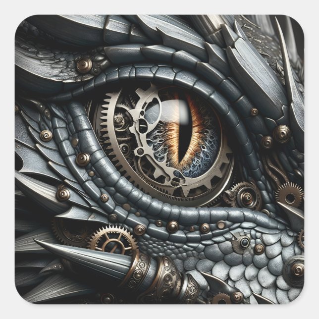 Sticker Carré Steampunk Dragon Eye Closeup Ai Art (Devant)
