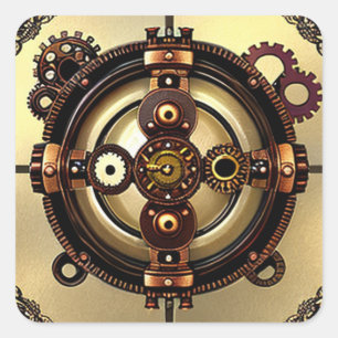 Sticker Carré Steampunk Gears Copper et Gold Metal Art