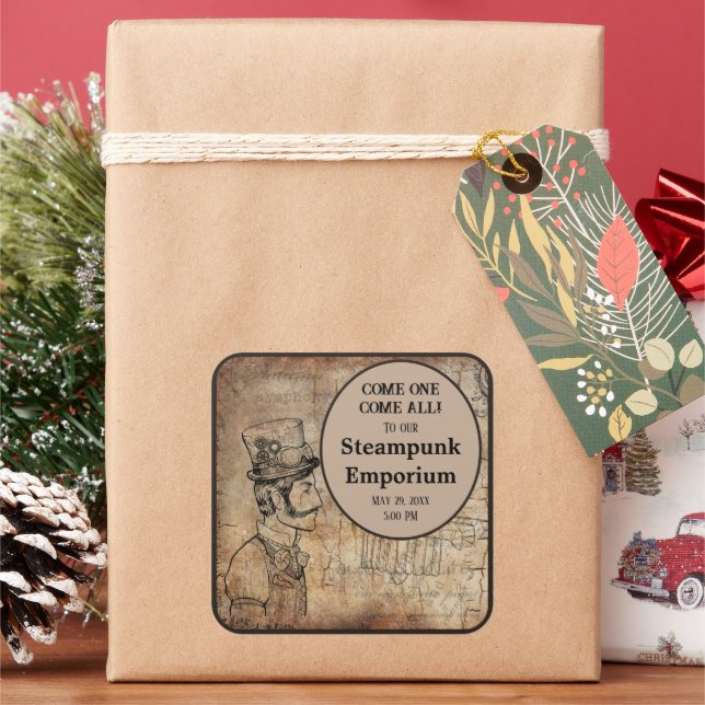 Sticker Carré Steampunk Inventeur Top Hat Personnalisé Événement (vacances)