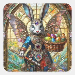 Sticker Carré Steampunk Lapin de Pâques Guerrier Angel