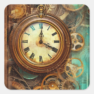 Sticker Carré Steampunk mécanique Vintage industriel Cyberpunk