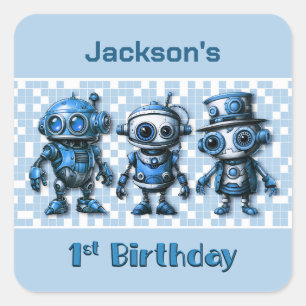 Sticker Carré Steampunk Robot Thème 1er Anniversaire