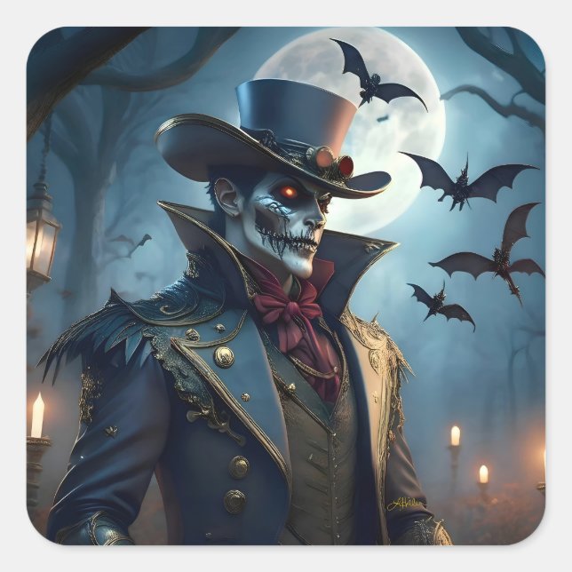 Sticker Carré Steampunk Southern Gothic Zombie Halloween (Devant)