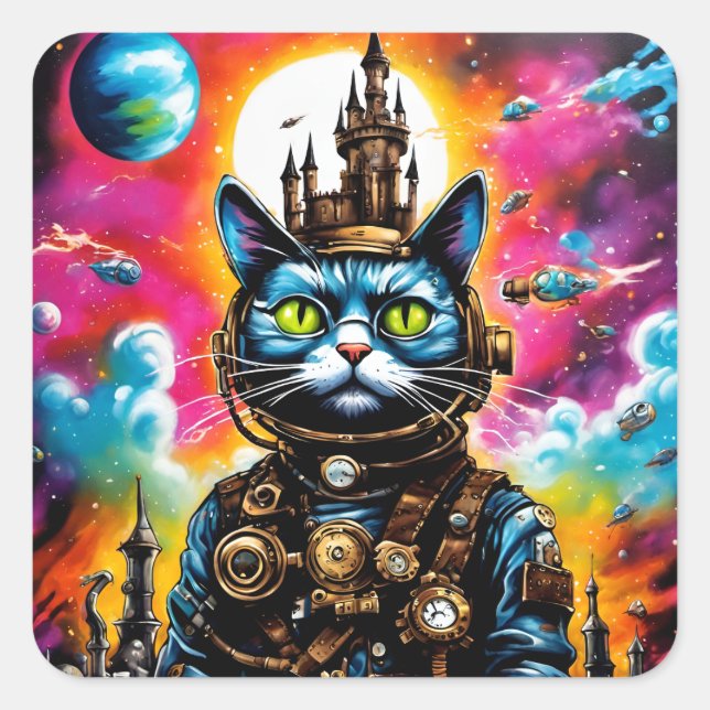 Sticker Carré Steampunk Space Cat II (Devant)