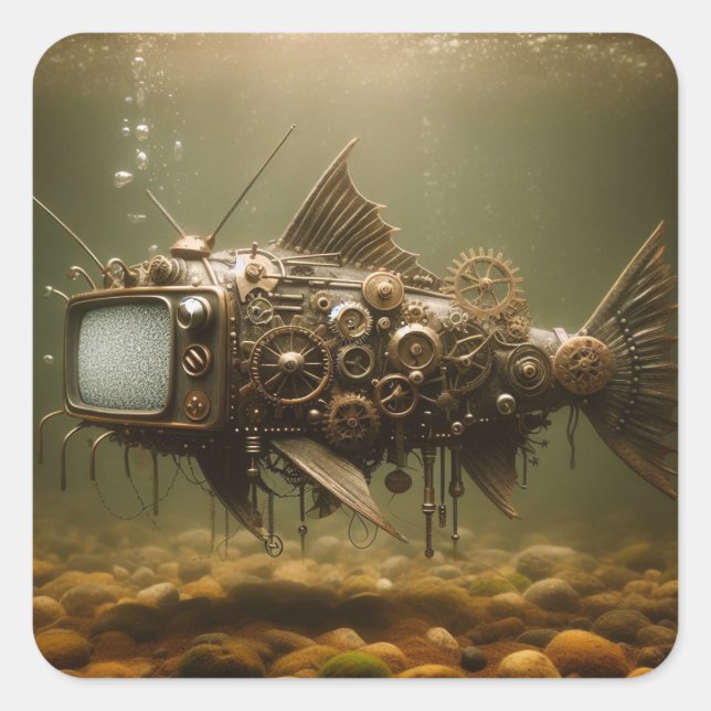 Sticker Carré Steampunk TV Catfish (Devant)