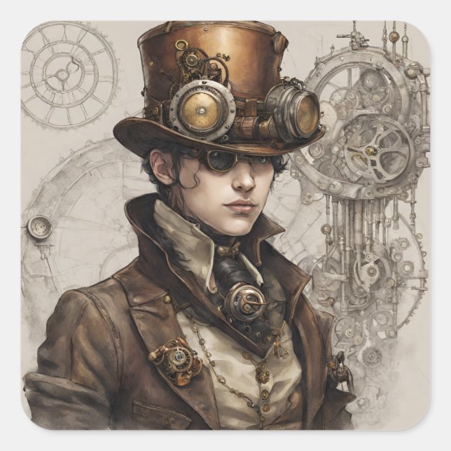Sticker Carré Steampunk Victorian Gentleman Artwork (Devant)