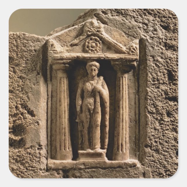 Sticker Carré Stèle votive en marbre et grès avec figu femelle (Devant)