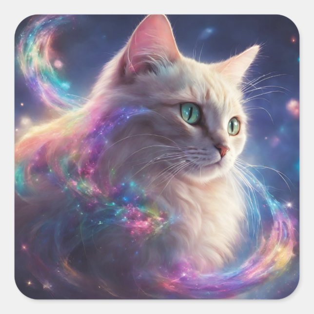 Sticker Carré Stellar Kitty - art de chat cosmique (Devant)