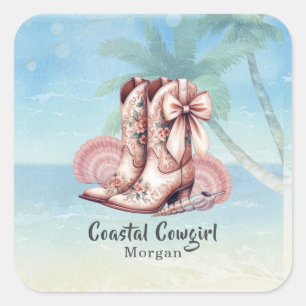 Sticker Carré Stick Coastal Cowgirl Beach Western Floral Boots
