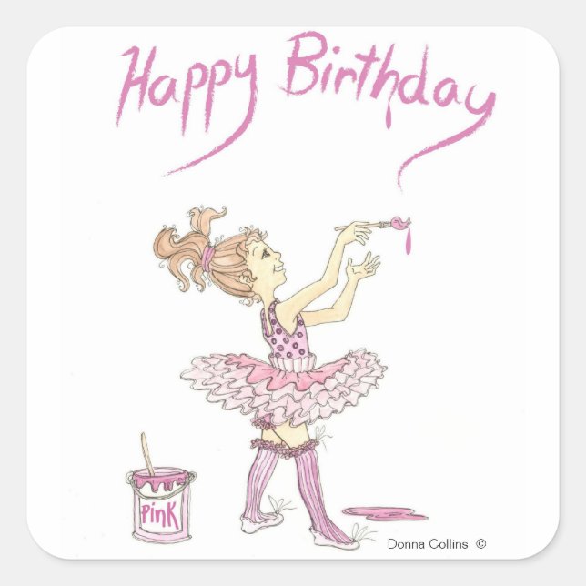 Sticker Carré Stick d'anniversaire Pink Tutu (Devant)