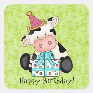 Sticker Carré Stick de fête de la vache d'anniversaire
