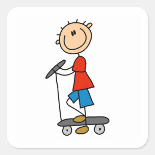 Sticker Carré Stick Figure Boy sur Scooter