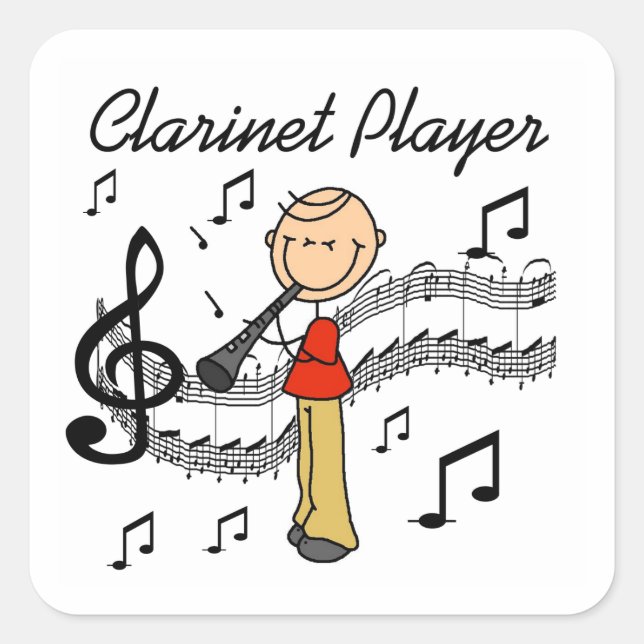 Sticker Carré Stick Figure Homme Clarinet Lecteur Tshirts et cad (Devant)